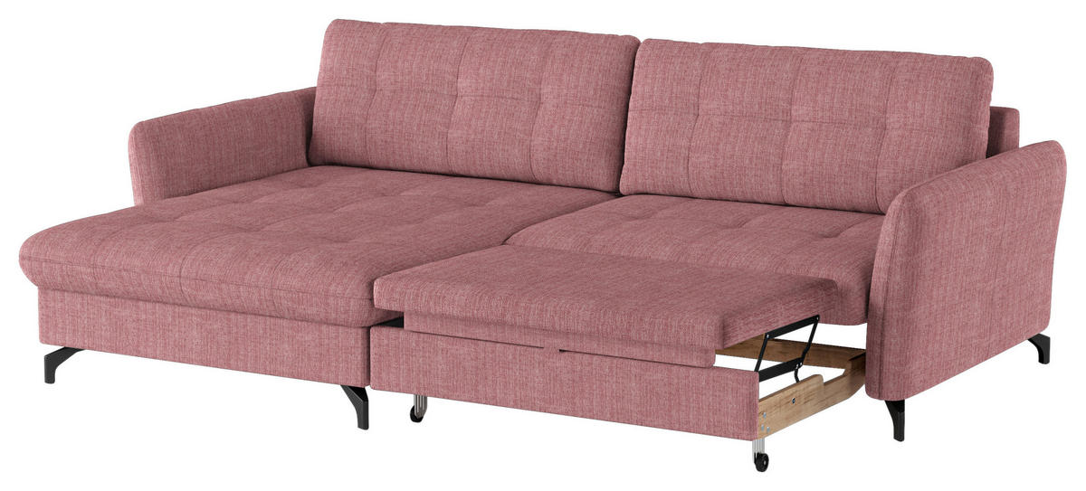ECKSOFA in Flachgewebe, Leinenoptik Rosa  - Schwarz/Rosa, Design, Textil/Metall (170/242cm) - Xora