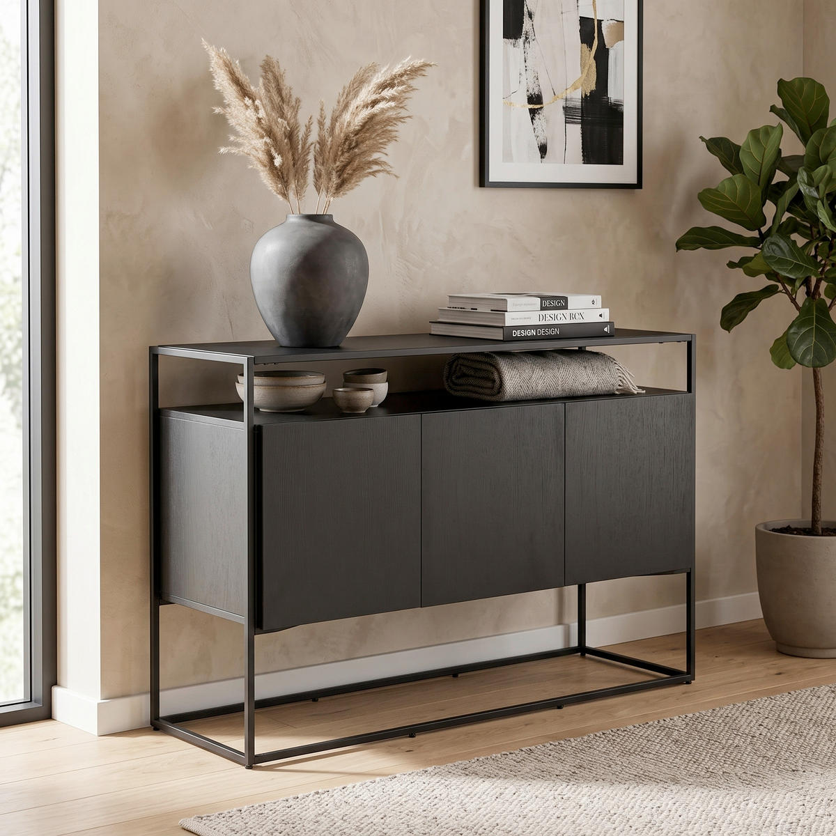 SIDEBOARD  120/80/45 cm  - Schwarz, Design, Holz/Metall (120/80/45cm) - Livetastic