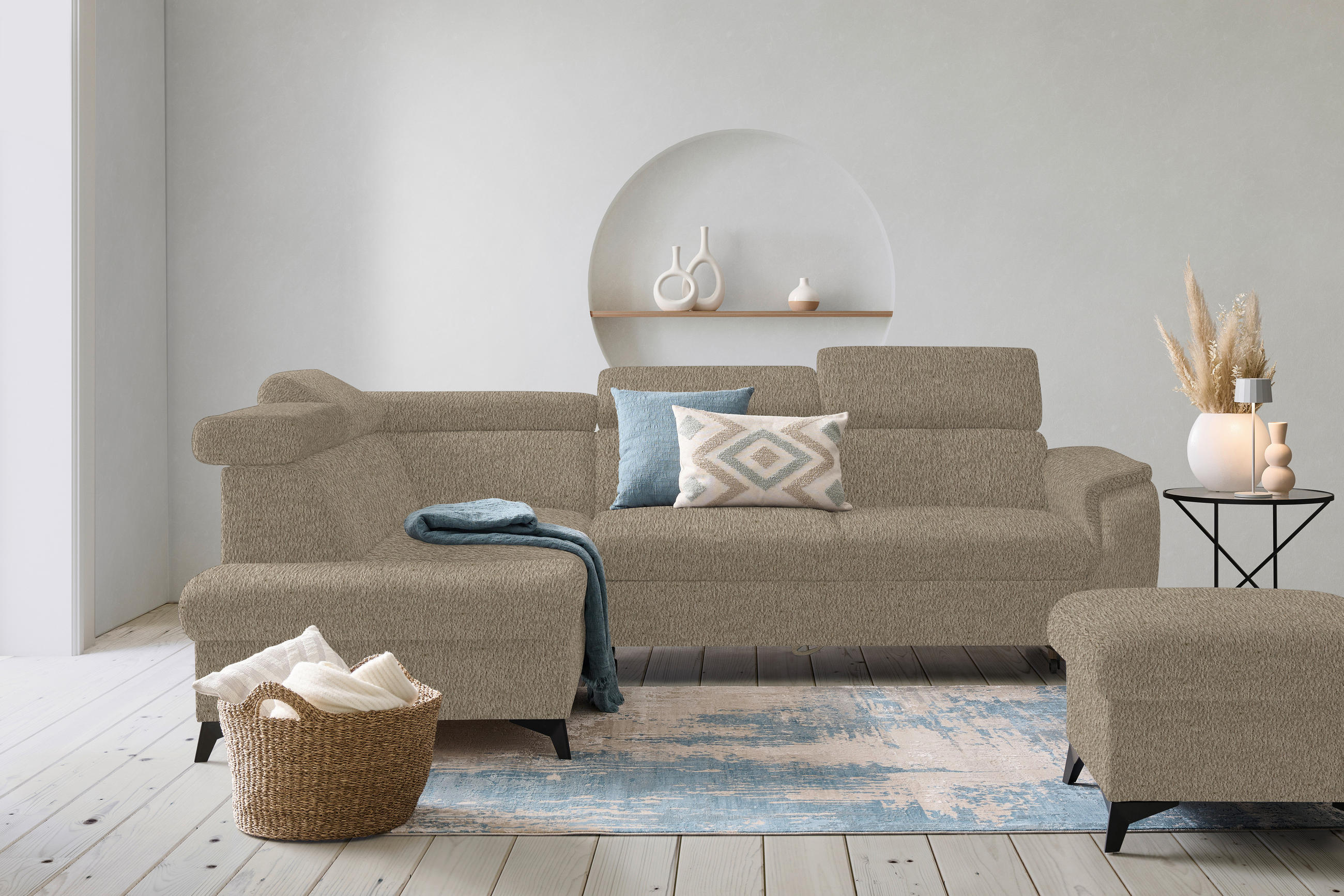ECKSOFA in Teddystoff Braun  - Schwarz/Braun, Design, Textil/Metall (203/260cm) - Stylife
