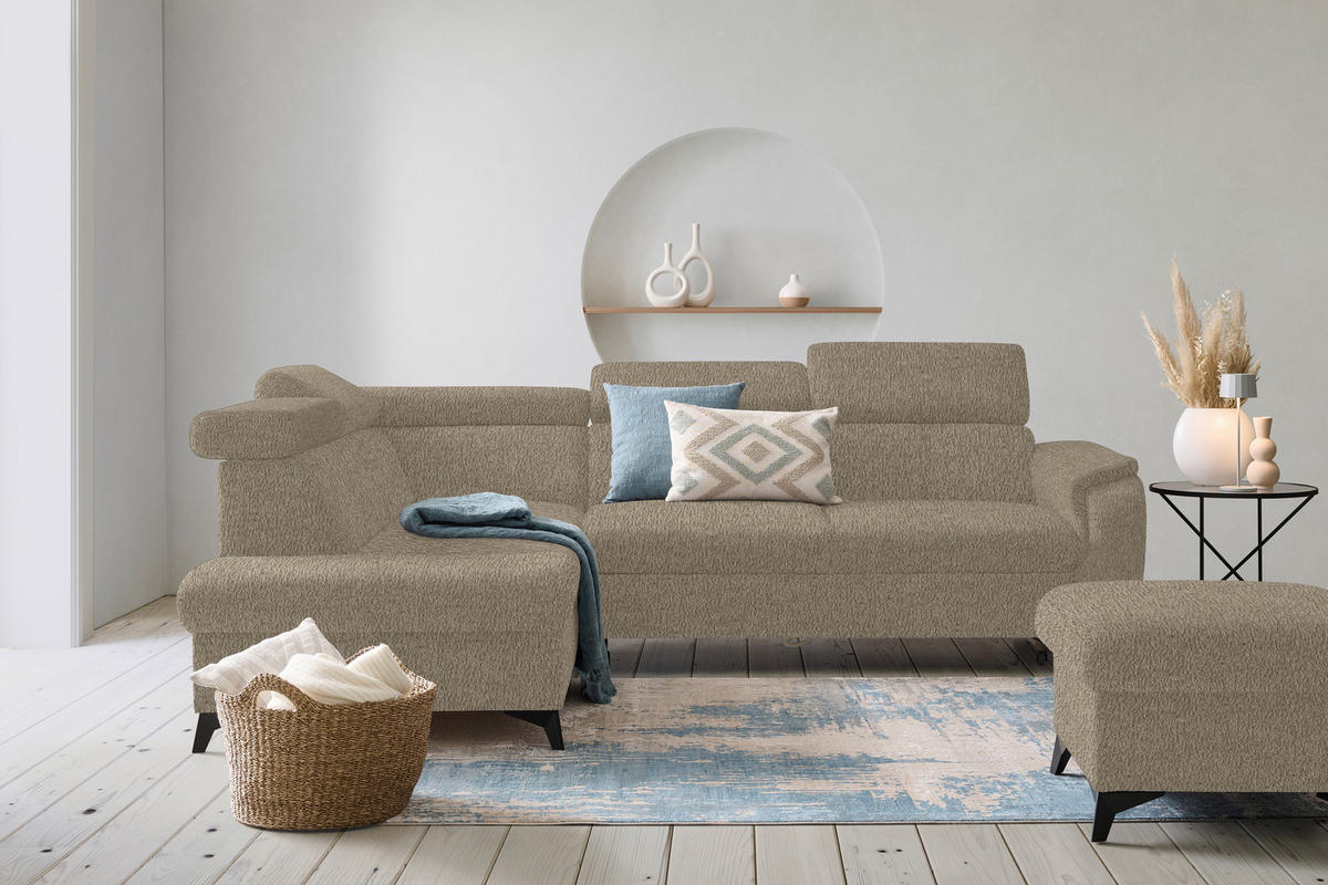 ECKSOFA in Teddystoff Braun  - Schwarz/Braun, Design, Textil/Metall (203/260cm) - Stylife