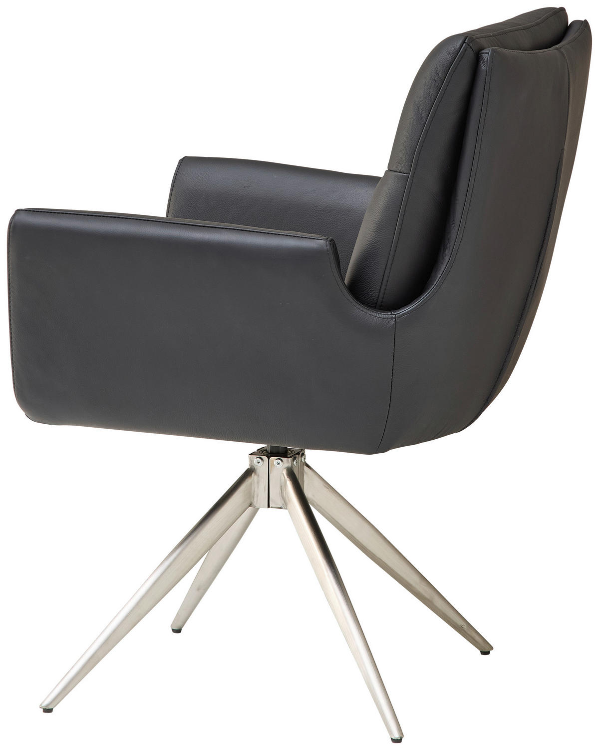 ARMLEHNSTUHL  Sitzfläche 360° drehbar  Echtleder  - Edelstahlfarben/Schwarz, MODERN, Leder/Metall (61/94/67cm) - MID.YOU