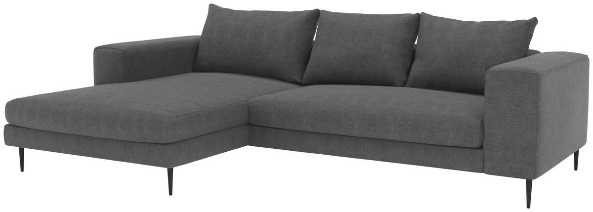 ECKSOFA in Struktur Dunkelgrau  - Dunkelgrau/Schwarz, Modern, Textil/Metall (170/275cm) - Trendmanufaktur