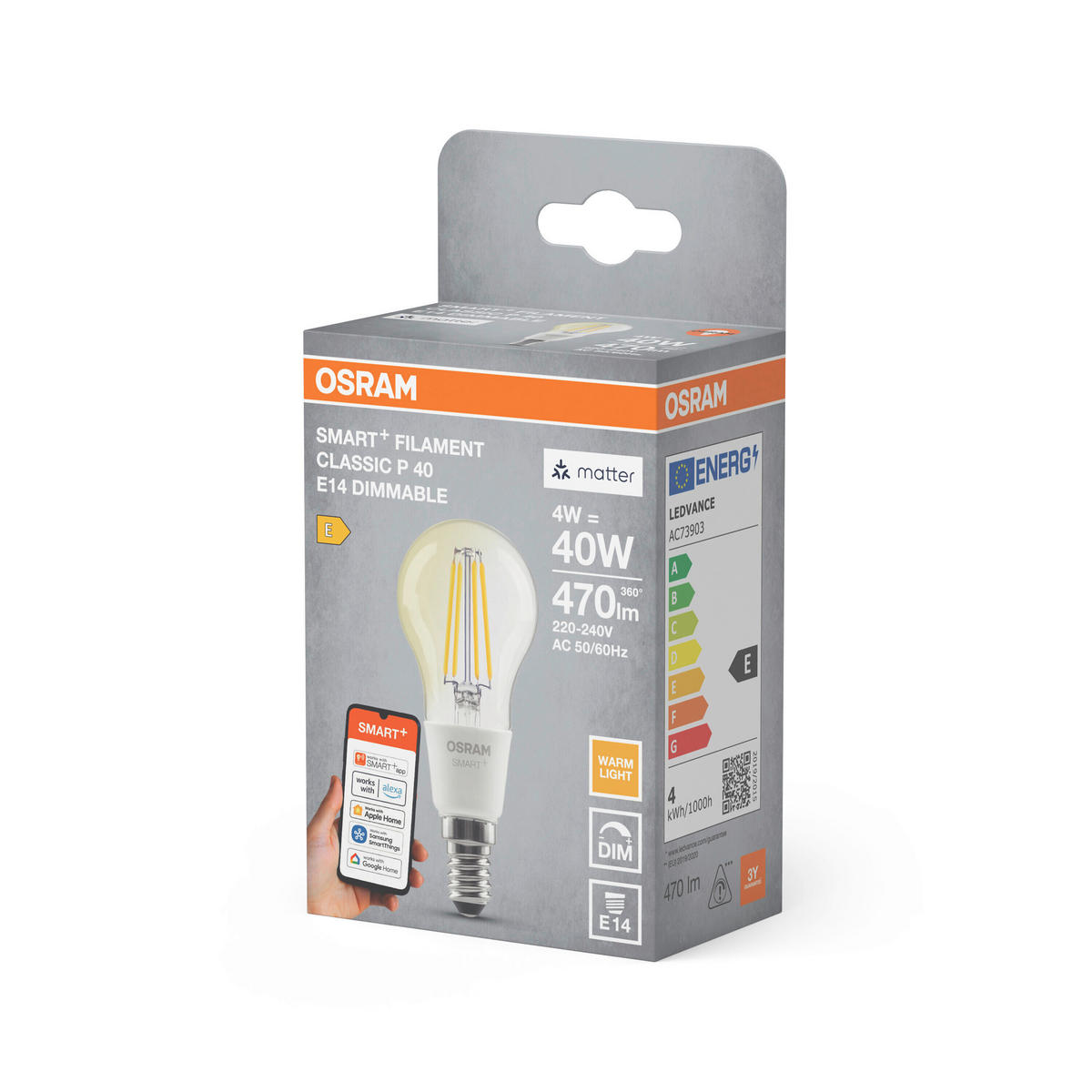 LED-FILAMENT-LEUCHTMITTEL   E14 4 W 470 lm  - Transparent, Basics, Glas (4,5/11cm) - Osram