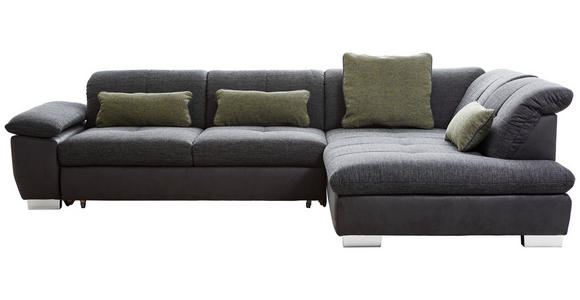 ECKSOFA  in Chenille, Mikrofaser Schwarz, Dunkelgrau  313/242 cm  - Chromfarben/Dunkelgrau, Design, Textil (313/242cm) - Xora