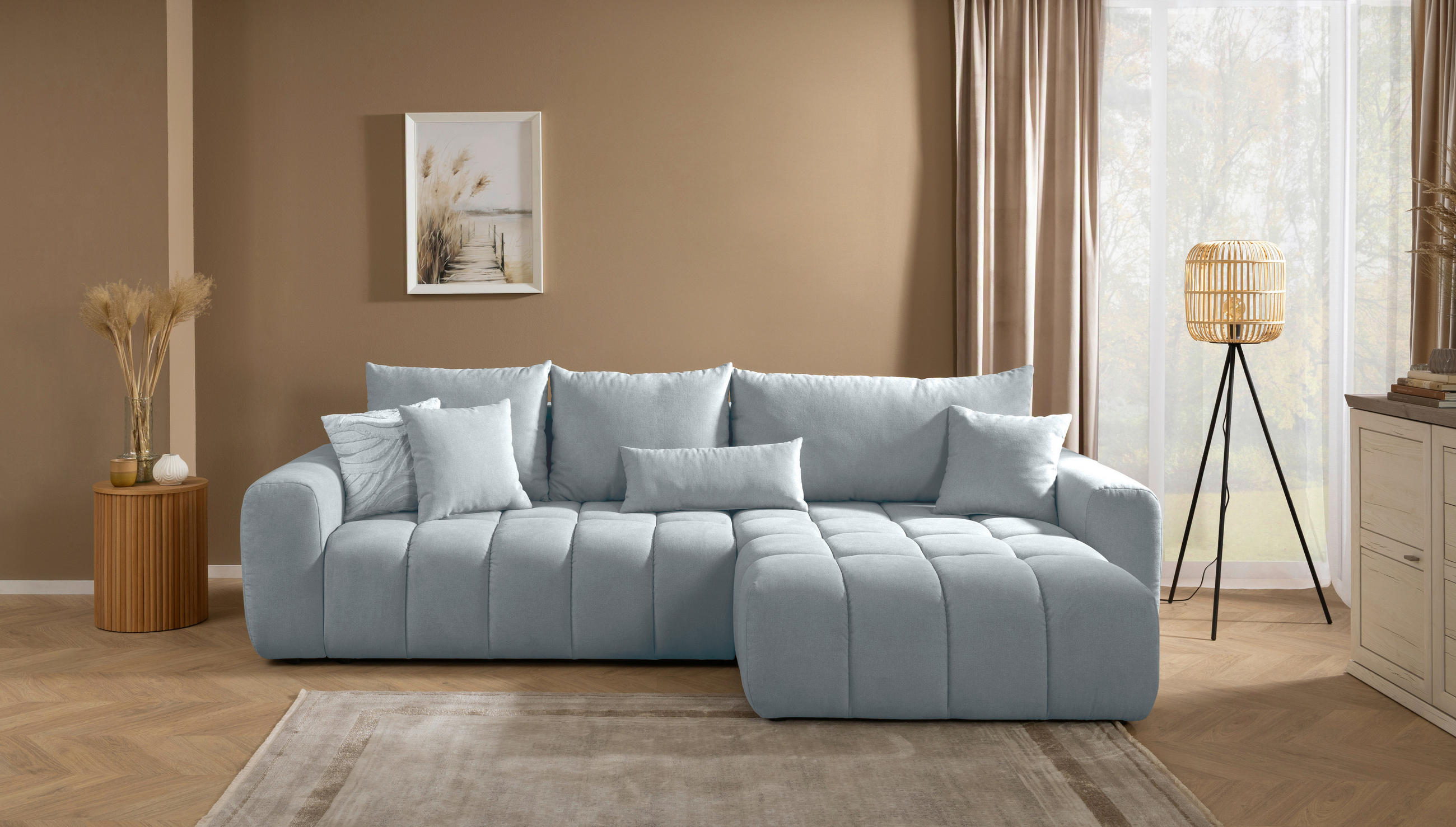 ECKSOFA in Velours Grau  - Schwarz/Grau, Konventionell, Kunststoff/Textil (298/168cm) - Carryhome
