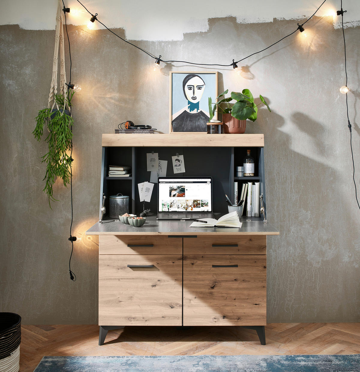 SEKRETÄR  Kabeldurchlass, Stauraum  - Schwarz/Graphitfarben, LIFESTYLE, Holzwerkstoff/Kunststoff (98/124/42cm) - Carryhome