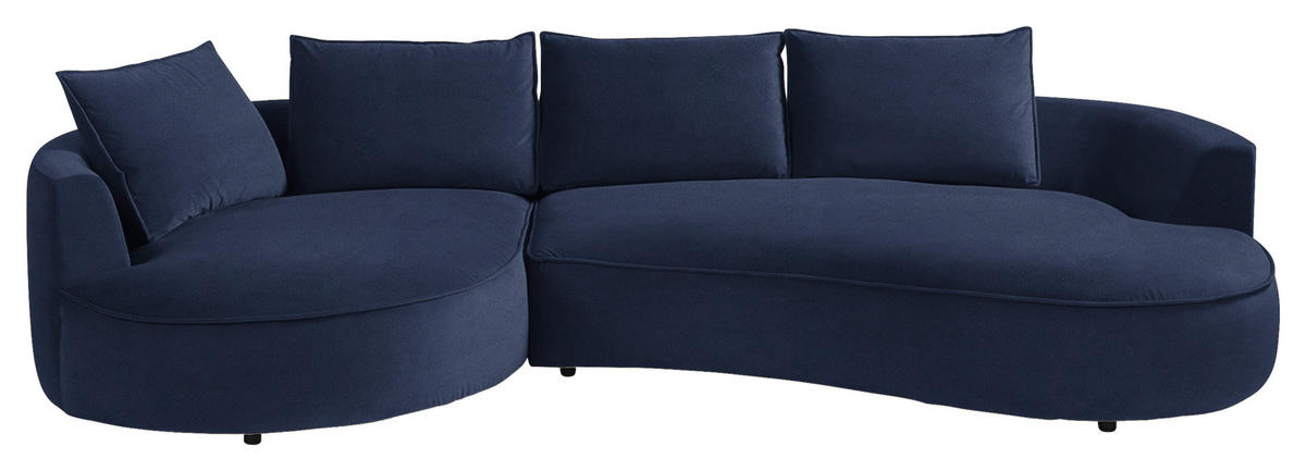 BIGSOFA in Samt Dunkelblau  - Schwarz/Dunkelblau, Design, Kunststoff/Textil (154/82/322cm) - home24