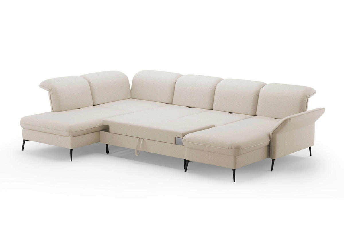 WOHNLANDSCHAFT in Flachgewebe Creme  - Creme/Schwarz, Konventionell, Textil/Metall (231/359/198cm) - Sit & More