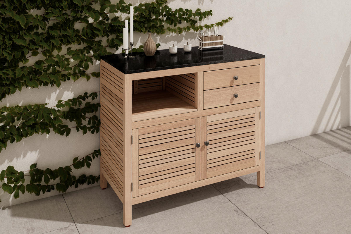 Comodă Cu Uși 100/90/50 cm  - negru/culoare lemn tec, Natur, metal/lemn (100/90/50cm) - Ambia Garden