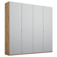 DREHTÜRENSCHRANK 4-türig Grau, Eichefarben  - Eichefarben/Alufarben, Trend, Holzwerkstoff/Metall (201/223/60cm) - Stylife