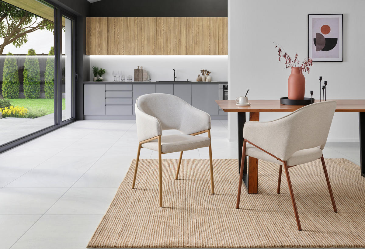 ARMLEHNSTUHL  in Eisen Webstoff  - Beige/Walnussfarben, MODERN, Textil/Metall (64/85/57cm) - MID.YOU