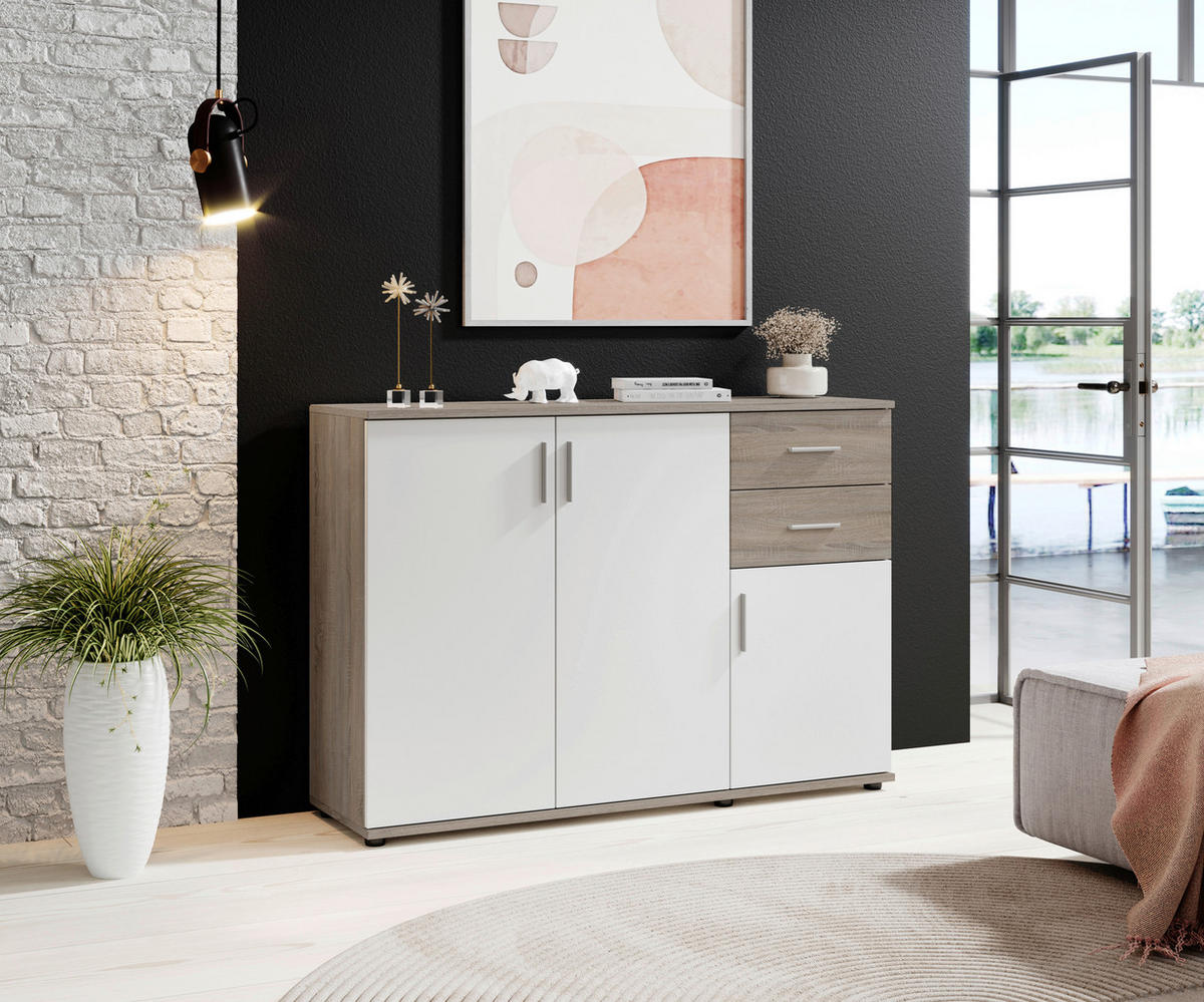 KOMMODE Bobby  in 120/82/35 cm  - Eiche dunkel/Silberfarben, KONVENTIONELL, Holzwerkstoff/Kunststoff (120/82/35cm) - Boxxx