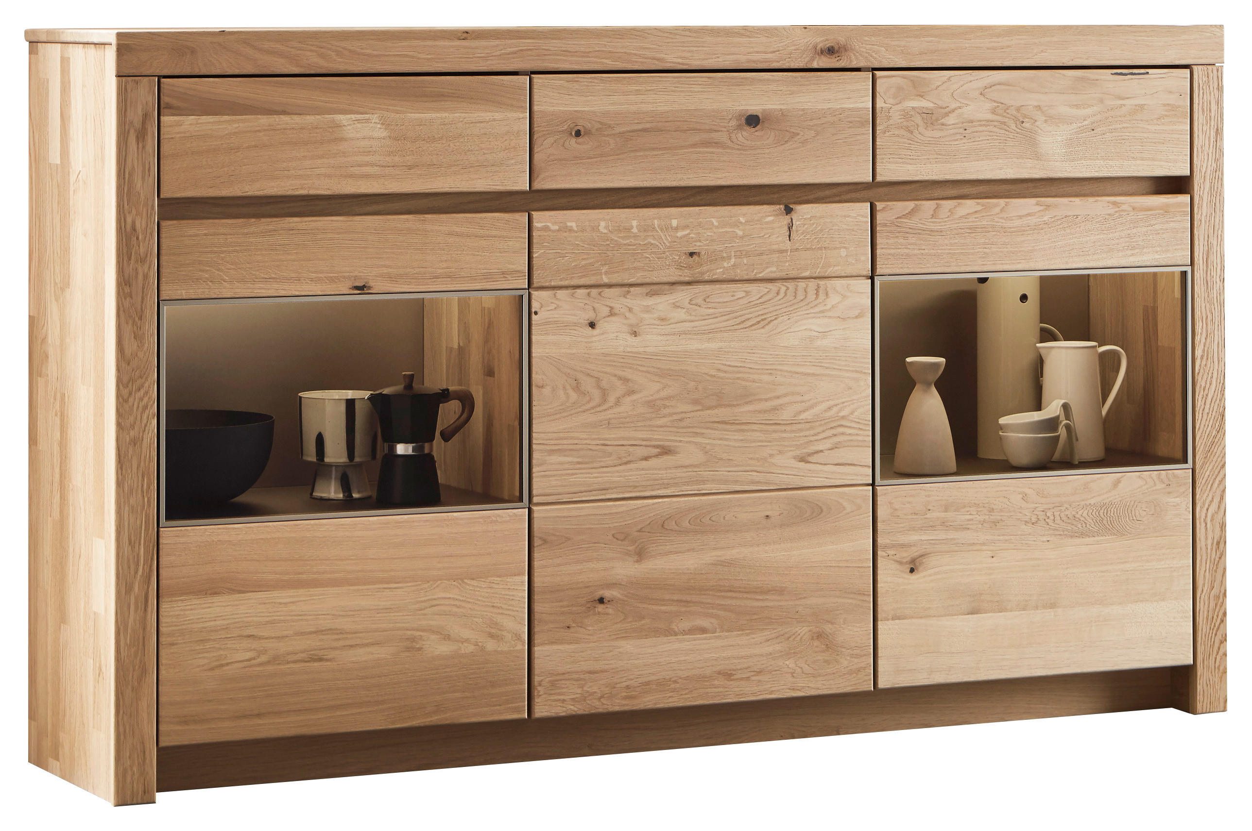 HIGHBOARD Eichefarben  190,1/110,5/42,1 cm  - Eichefarben, Design, Glas/Holz (190,1/110,5/42,1cm) - Valdera