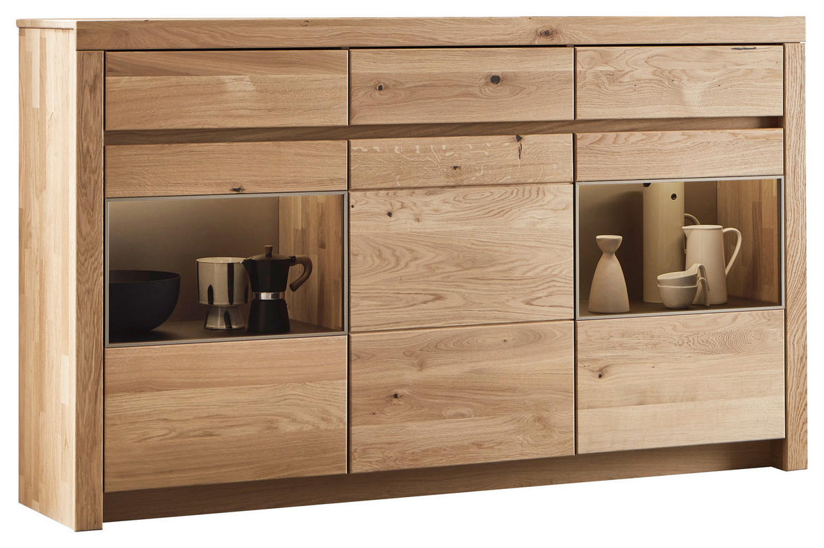 HIGHBOARD Eichefarben  190,1/110,5/42,1 cm  - Eichefarben, Design, Glas/Holz (190,1/110,5/42,1cm) - Valdera