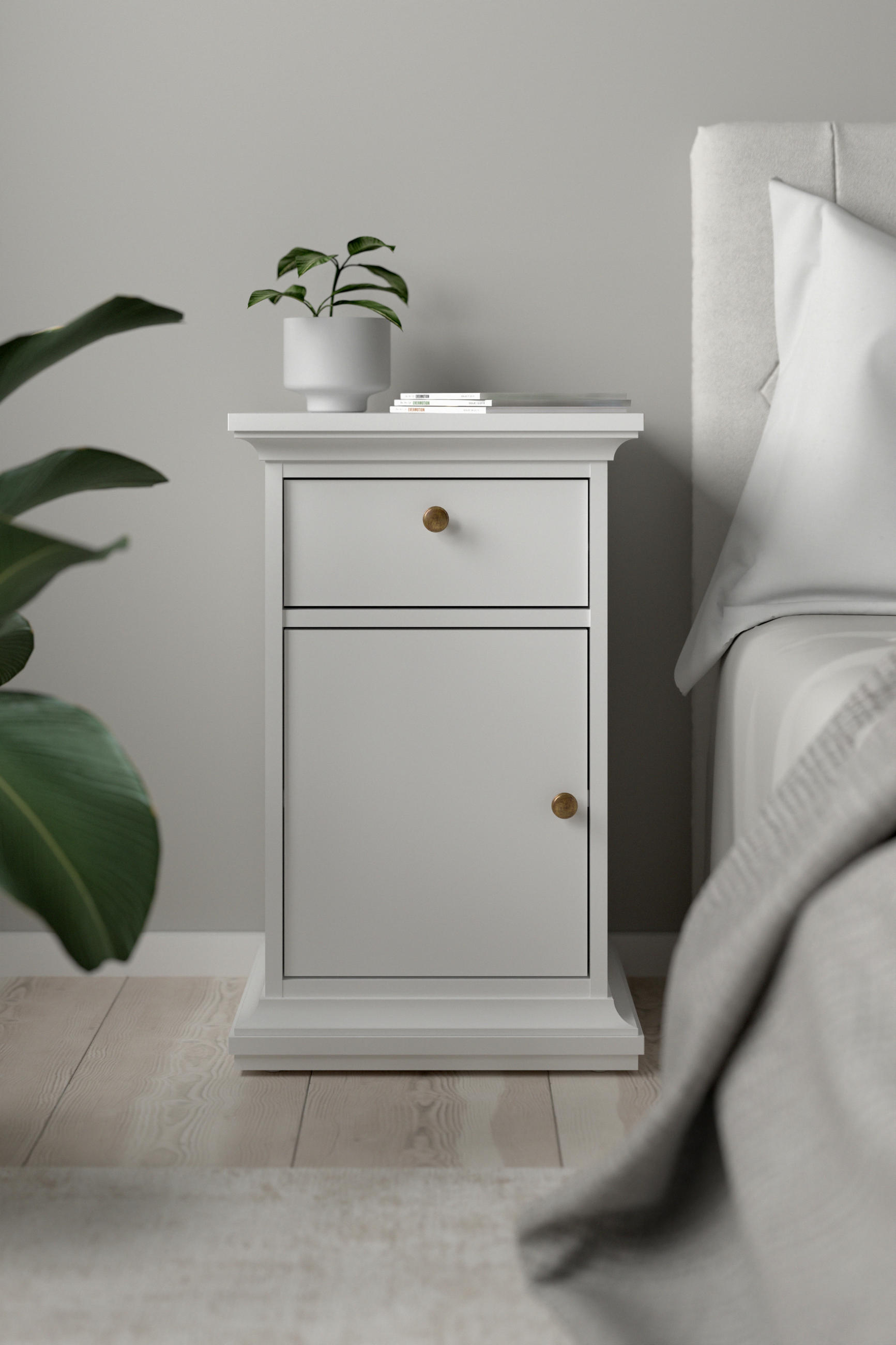 NACHTSCHRANK 43,6/69,6/40 cm  - Messingfarben/Weiß, MODERN, Holzwerkstoff/Metall (43,6/69,6/40cm) - MID.YOU