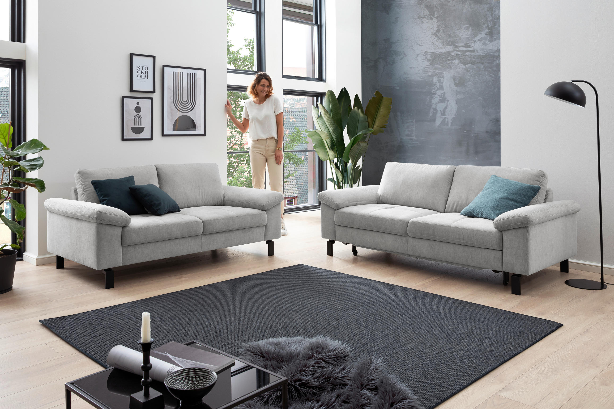 2-SITZER-SOFA Velours Silberfarben  - Silberfarben/Schwarz, Design, Textil/Metall (186/86/97cm) - Pure Home Lifestyle