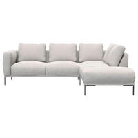 ECKSOFA Hellgrau Webstoff, Flachgewebe  - Hellgrau/Schwarz, Design, Textil/Metall (252/206cm) - Livetastic