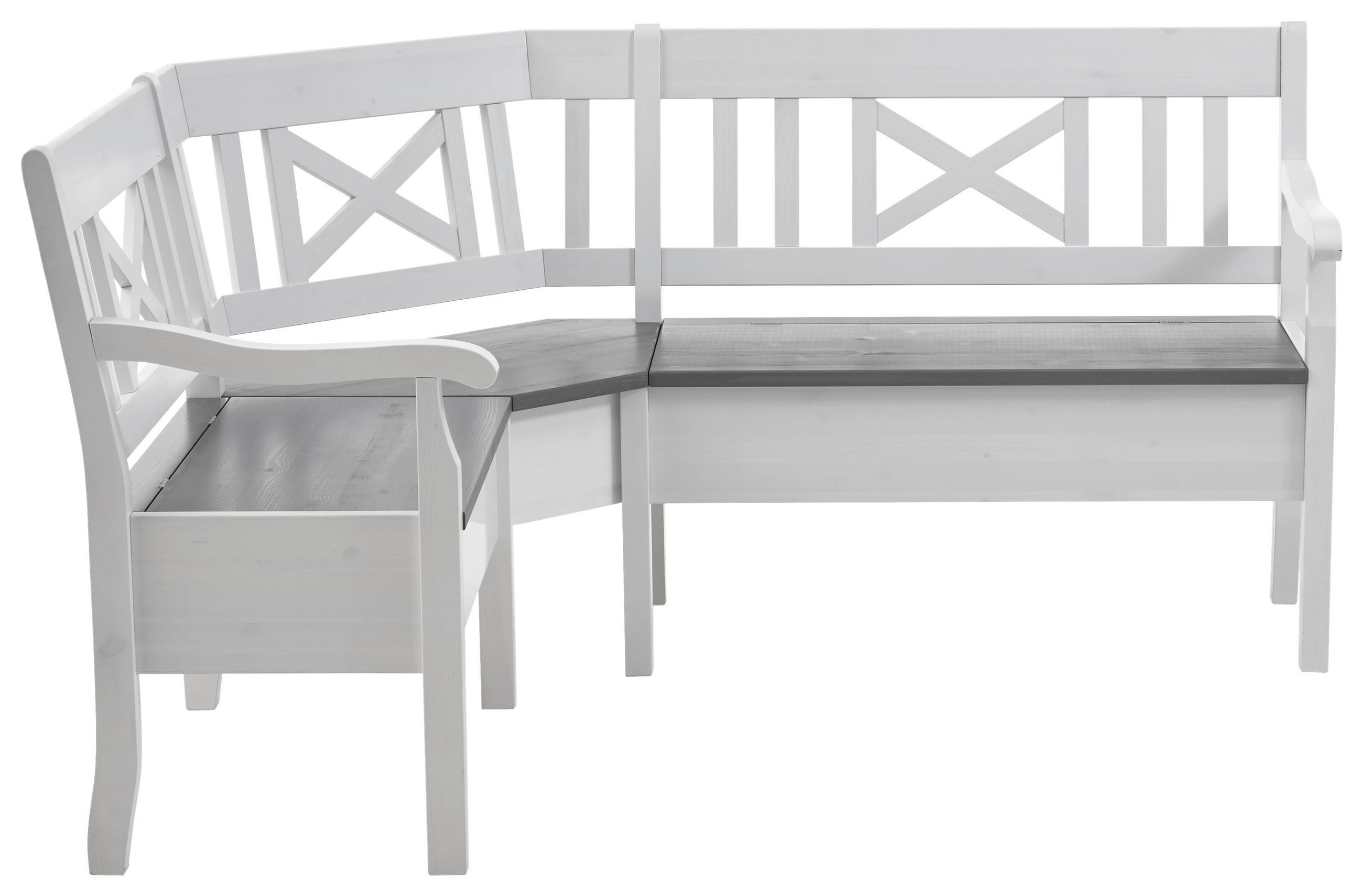 ECKBANK 170/147 cm Grau, Weiß Kiefer massiv   - Weiß/Grau, ROMANTIK / LANDHAUS, Holz (170/147cm) - Boxxx
