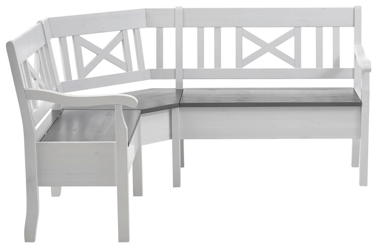 ECKBANK 170/147 cm Grau, Weiß Kiefer massiv   - Weiß/Grau, ROMANTIK / LANDHAUS, Holz (170/147cm) - Boxxx