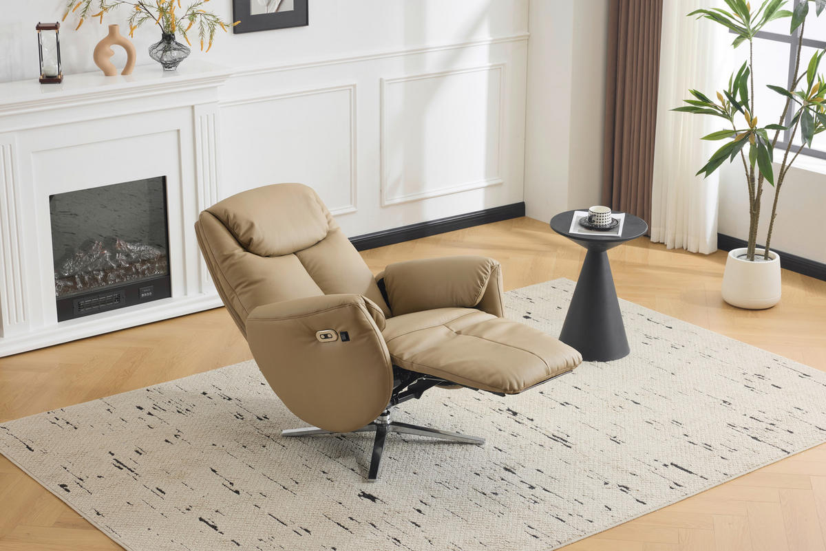 MASSAGESESSEL Echtleder Lederlook Taupe    - Taupe/Chromfarben, Design, Leder/Textil (79/110/85cm) - Livetastic