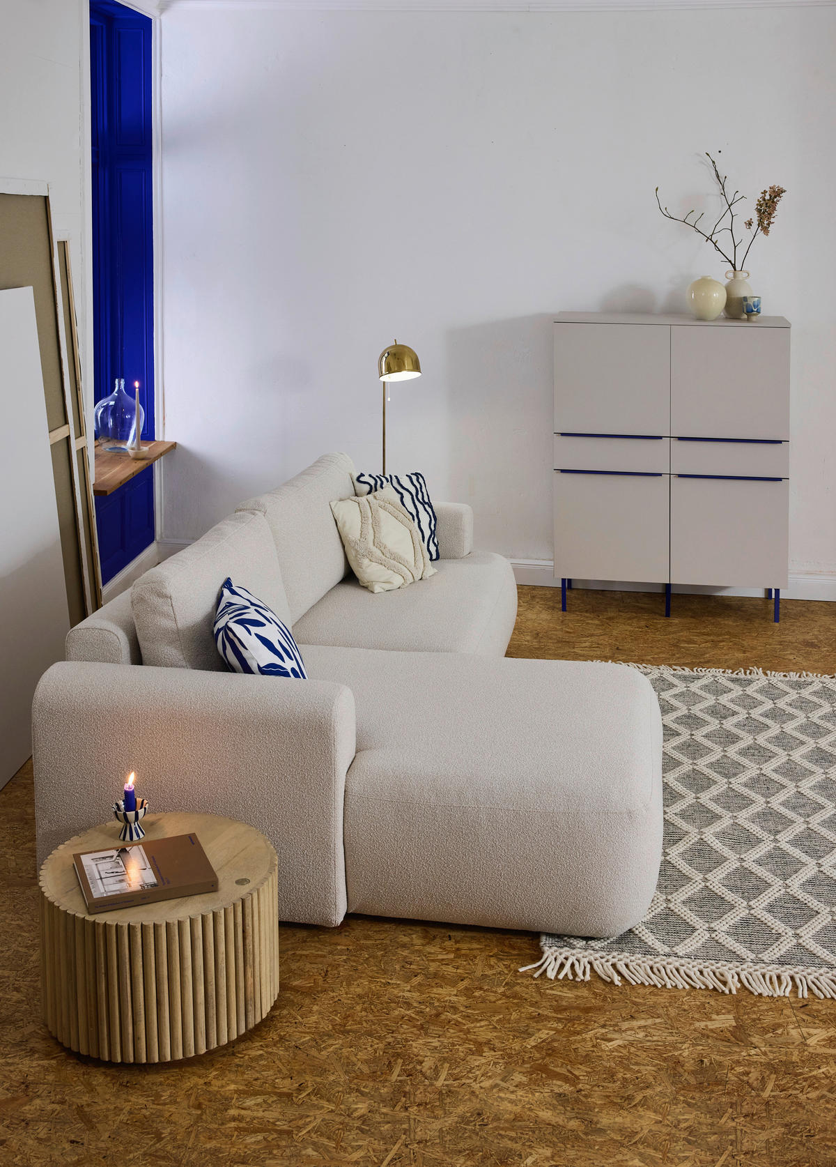 ECKSOFA Perlmutt Bouclé Rückenkissen, Rücken echt  - Perlmutt/Schwarz, KONVENTIONELL, Kunststoff/Textil (170/257cm) - Tom Tailor