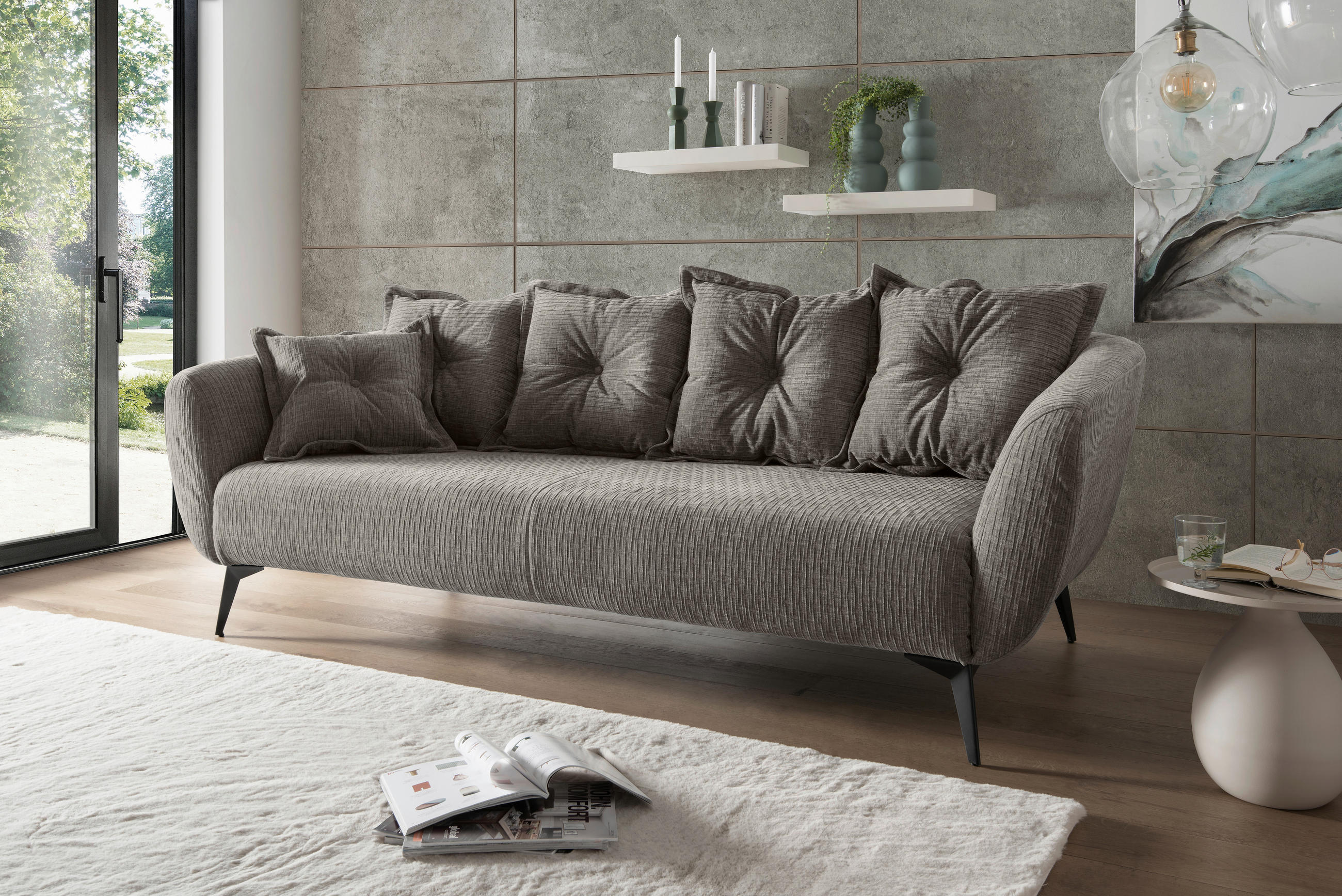 3-SITZER-SOFA in Mikrofaser Graubraun  - Graubraun/Schwarz, MODERN, Textil/Metall (236/94/103cm) - Livetastic