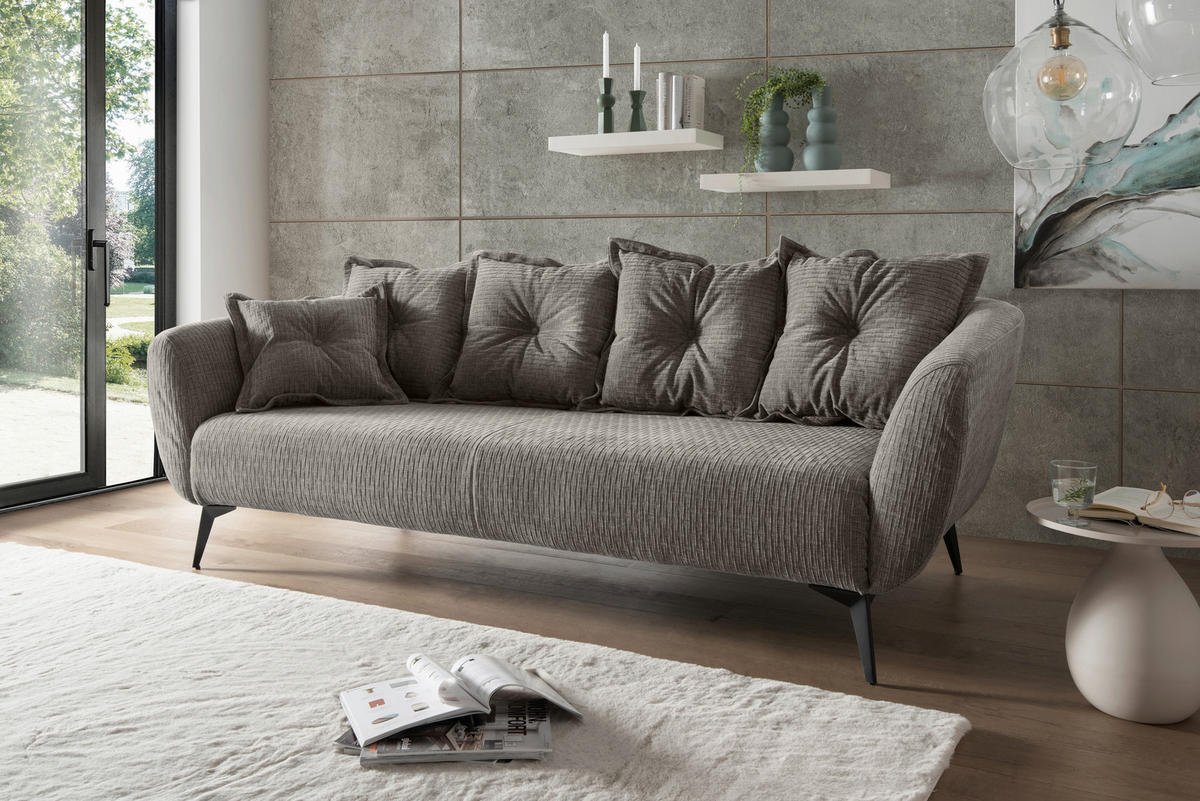 3-SITZER-SOFA in Mikrofaser Graubraun  - Graubraun/Schwarz, MODERN, Textil/Metall (236/94/103cm) - Livetastic