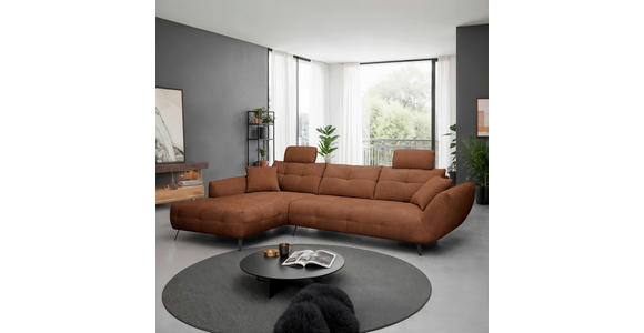 ECKSOFA Dunkelorange Chenille Armlehnenkissen, Rücken echt, Sitztiefenverstellung  - Dunkelorange/Schwarz, KONVENTIONELL, Textil/Metall (215/313cm) - Hom`in