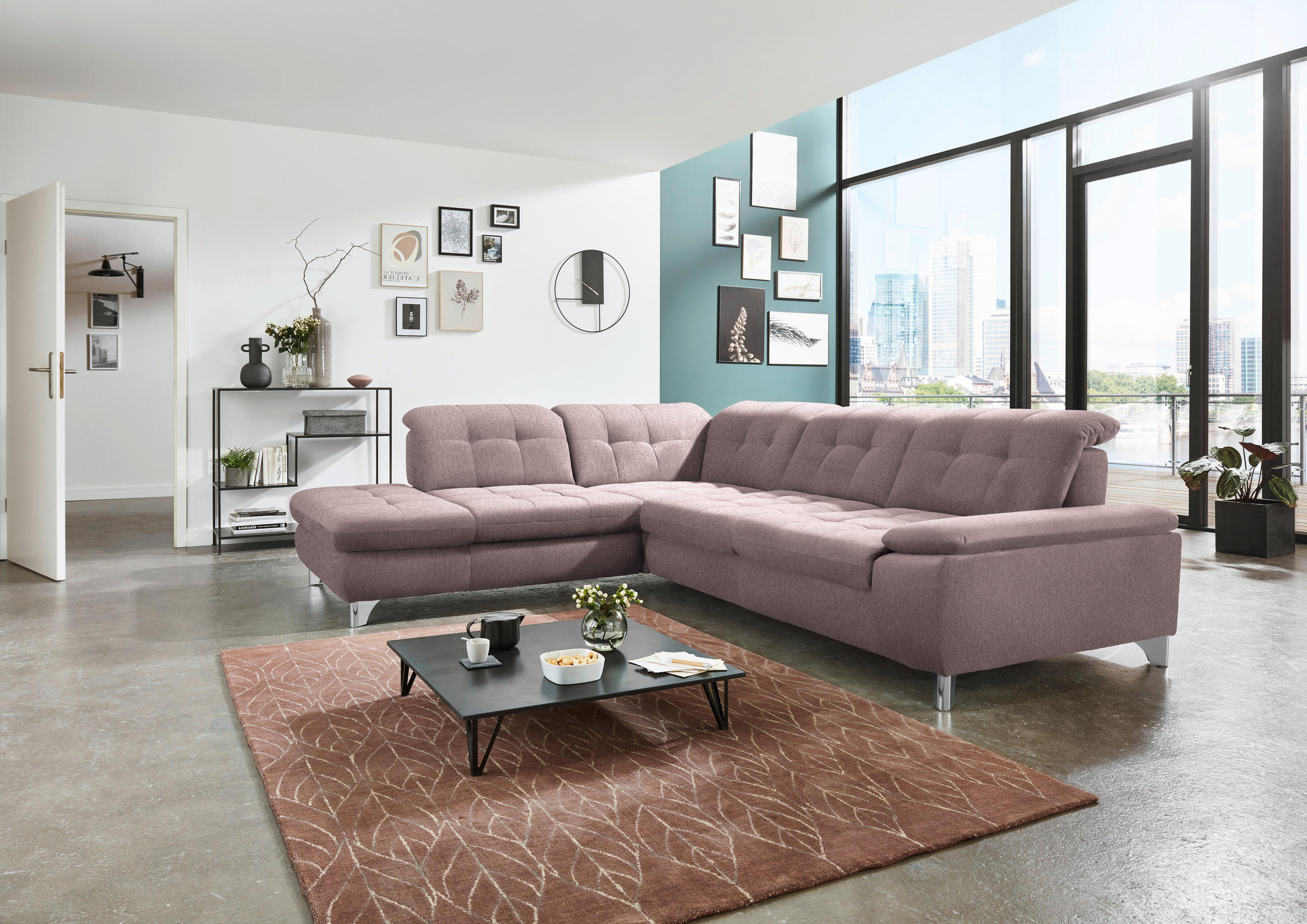 ECKSOFA in Chenille Altrosa  - Chromfarben/Altrosa, Design, Textil/Metall (260/310cm) - Beldomo Speed