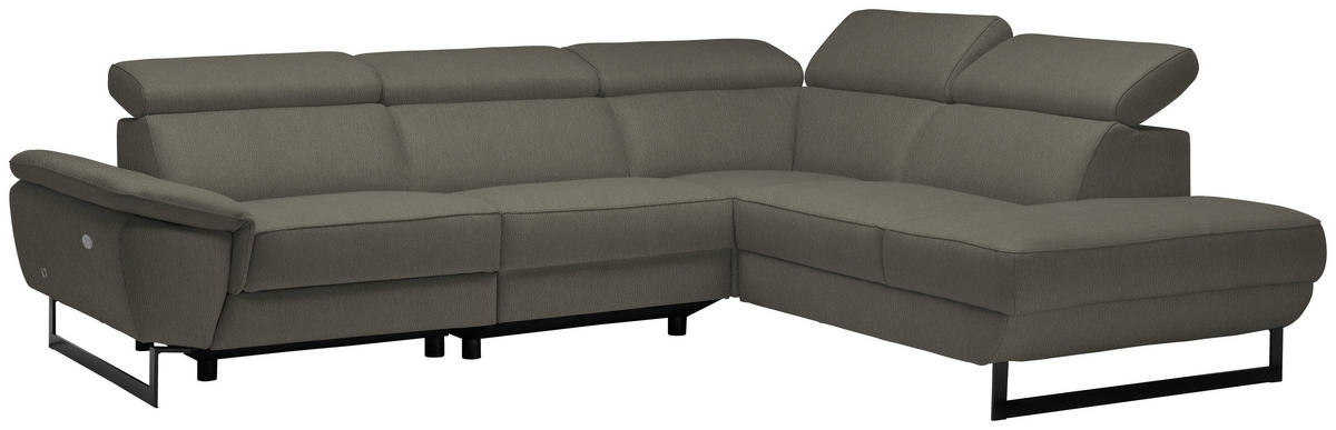 ECKSOFA in Echtleder Graubraun  - Graubraun/Schwarz, Design, Leder/Metall (281/225cm) - Celina Home