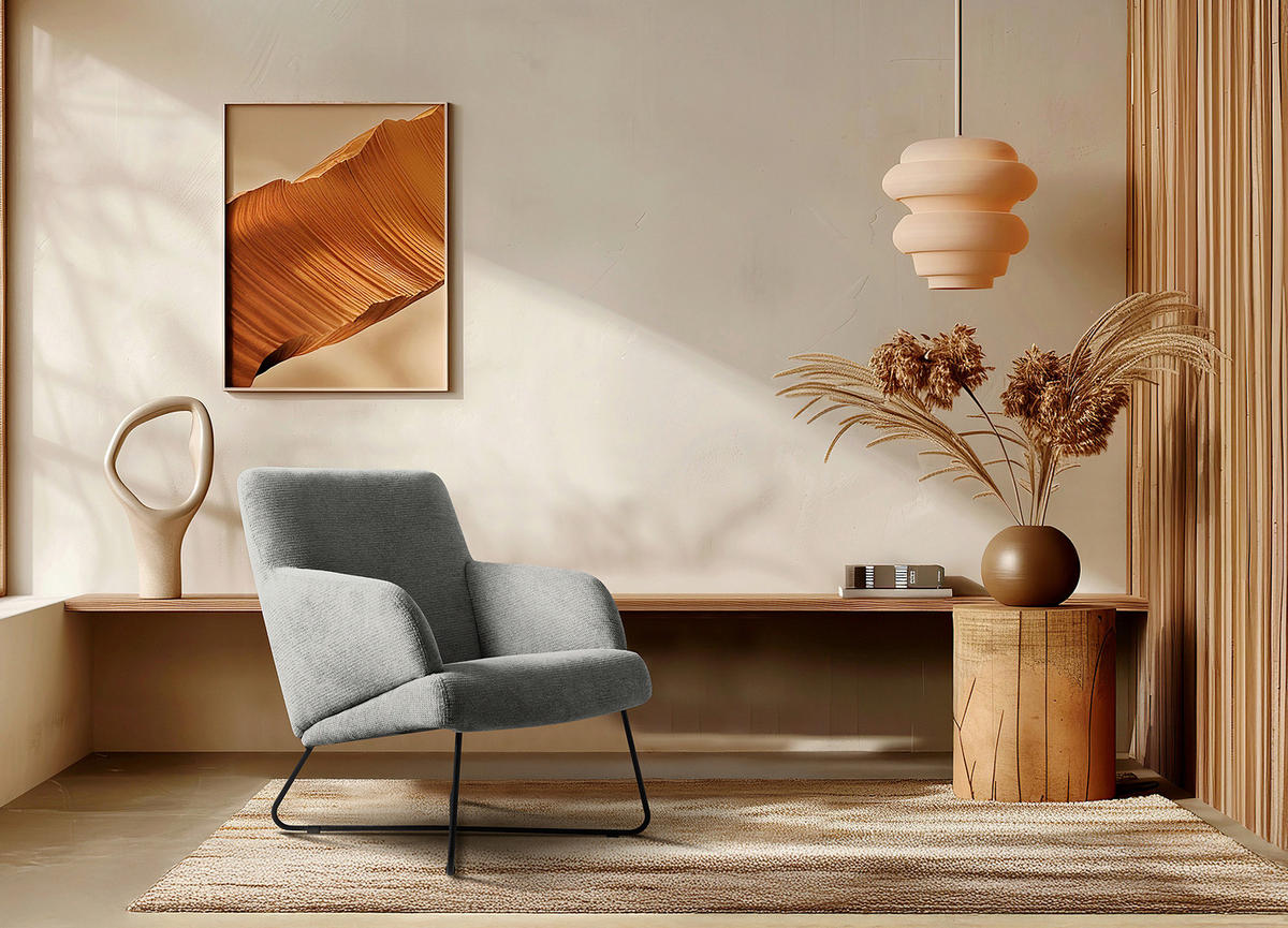 SESSEL Chenille Grau  - Schwarz/Grau, Design, Textil/Metall (67/87/74cm) - Livetastic