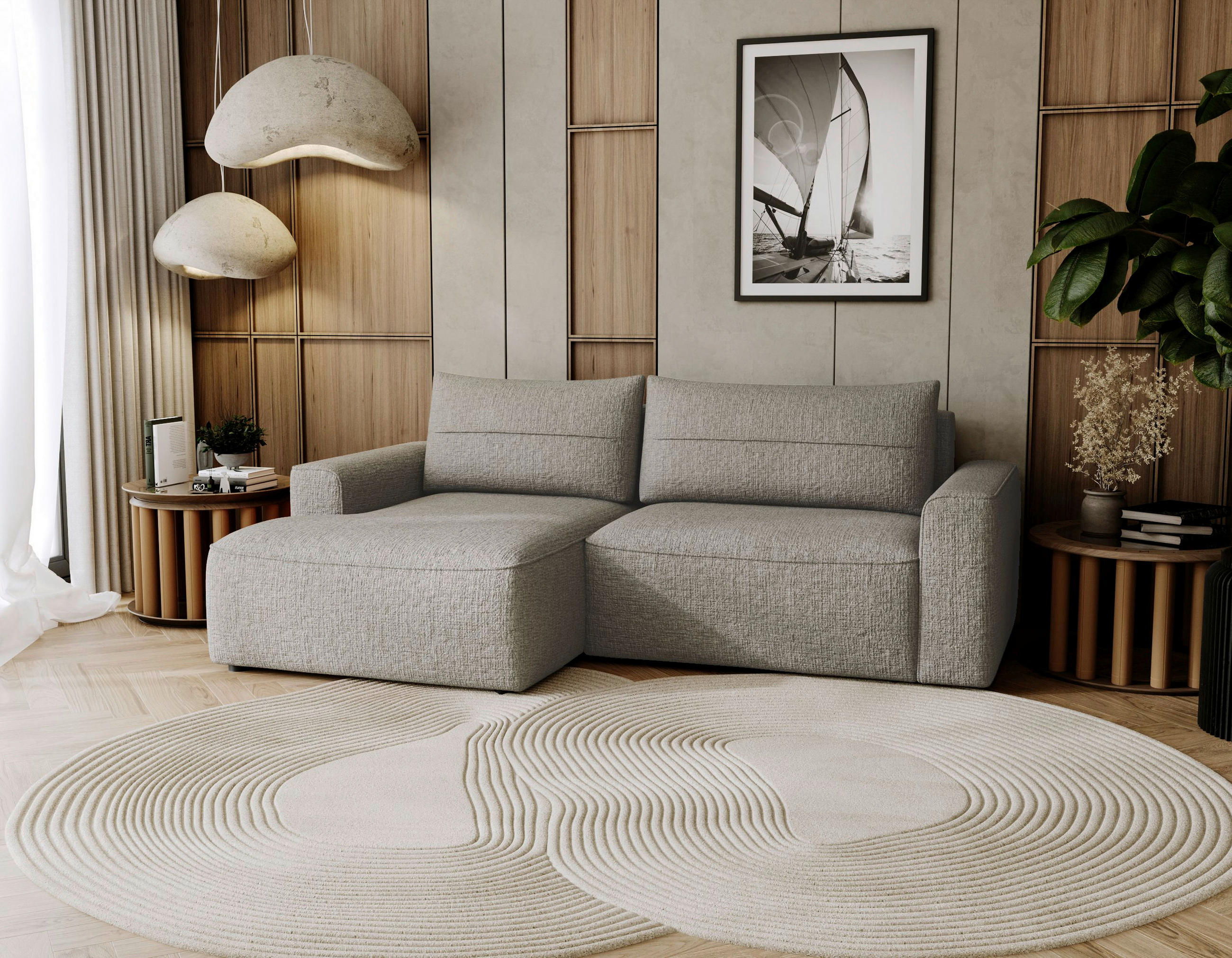 ECKSOFA Taupe Chenille  - Taupe/Schwarz, Design, Kunststoff/Textil (144/233cm) - Livetastic