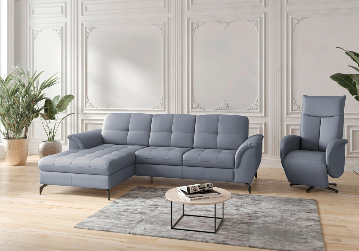 ECKSOFA in Echtleder Graublau  164/262 cm  - Graublau/Schwarz, MODERN, Leder/Metall (164/262cm) - Sit & More