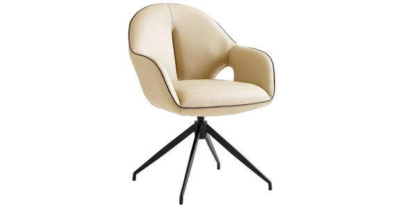 ARMLEHNSTUHL  Sitzfläche 360° drehbar, automatische Rückholfunktion  Echtleder  - Creme/Schwarz, Design, Leder/Metall (62/85/64cm) - Novel