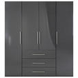 KLEIDERSCHRANK 196/219/59 cm 4-türig Anthrazit Hochglanz, Anthrazit - Anthrazit/Anthrazit Hochglanz, KONVENTIONELL, Holzwerkstoff/Metall (196/219/59cm) - Carryhome