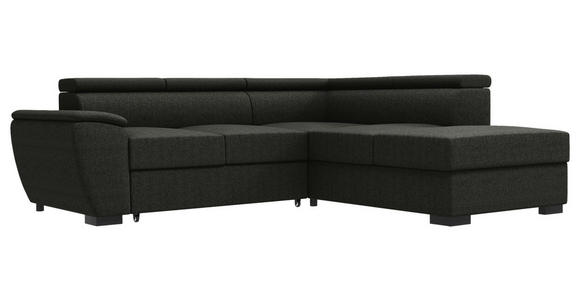 ECKSOFA Anthrazit Flachgewebe Schlaffunktion, Rücken echt, Kopfteilverstellung, Liegefläche im Originalstoff  - Anthrazit/Schwarz, KONVENTIONELL, Kunststoff/Textil (266/220cm) - Carryhome