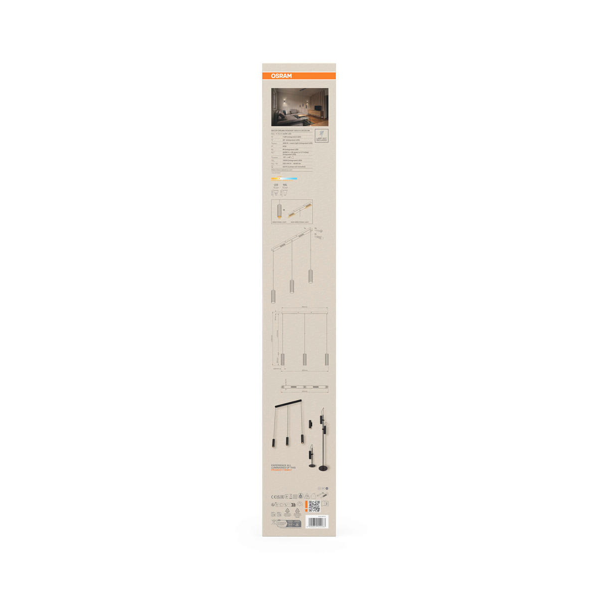 HÄNGELEUCHTE 82.5/5.6/124 cm  - Design, Metall (82.5/5.6/124cm) - Osram