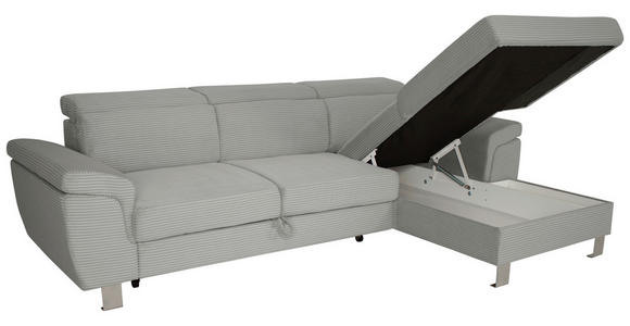 ECKSOFA in Cord Grau - Silberfarben/Grau, Design, Textil/Metall (250/167cm) - Xora