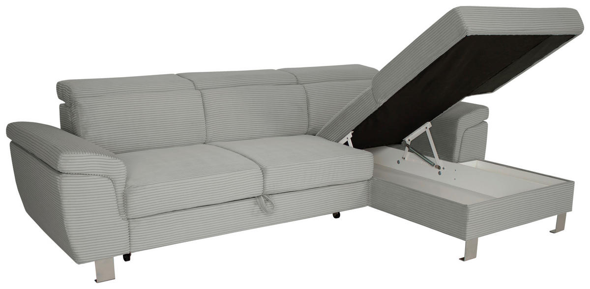 ECKSOFA in Cord Grau  - Silberfarben/Grau, Design, Textil/Metall (250/167cm) - Xora