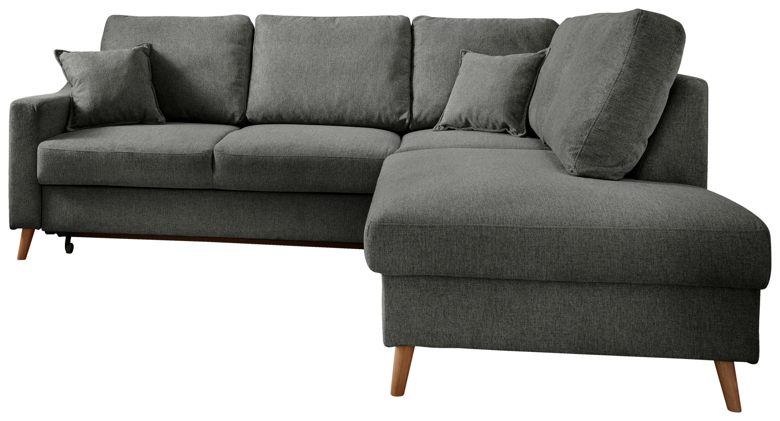 ECKSOFA 230/200 cm  in Struktur Anthrazit Zierkissen, Rückenkissen, Schlaffunktion, Rücken echt  230/200 cm  - Anthrazit/Naturfarben, KONVENTIONELL, Holz/Textil (230/200cm) - P & B