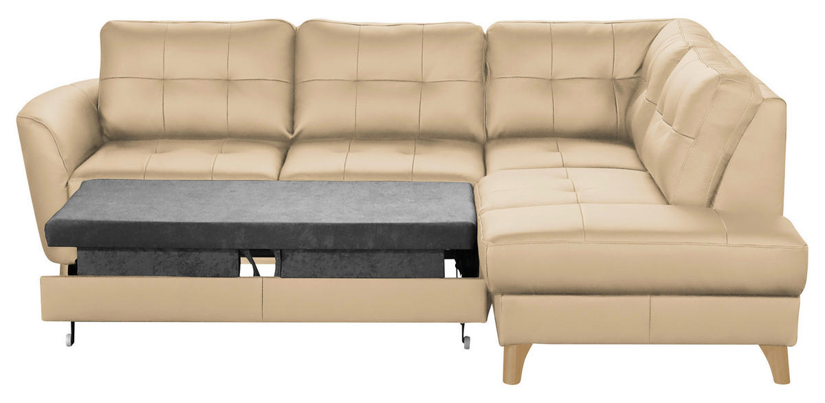 ECKSOFA in Lederlook Echtleder Beige  - Beige/Buchefarben, Design, Leder/Holz (236/190cm) - Livetastic