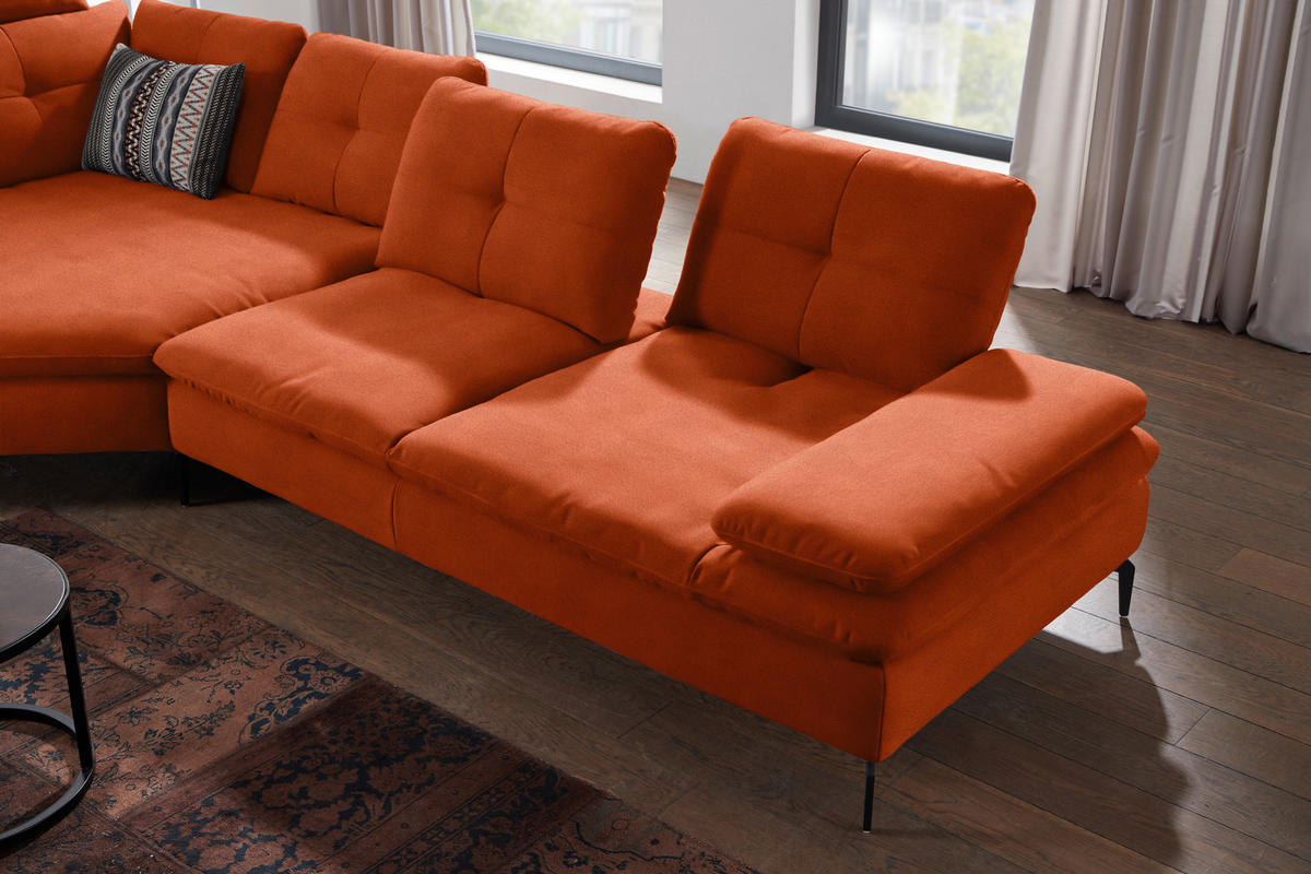 ECKSOFA in Flachgewebe Terracotta  157/344 cm  - Terracotta/Schwarz, Design, Textil/Metall (157/344cm) - Chilliano