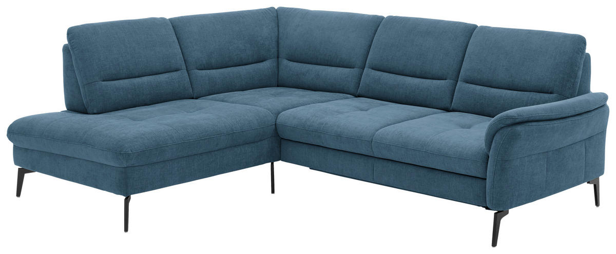 ECKSOFA in Webstoff Blau  - Blau/Schwarz, Design, Textil/Metall (206/256cm) - Beldomo System