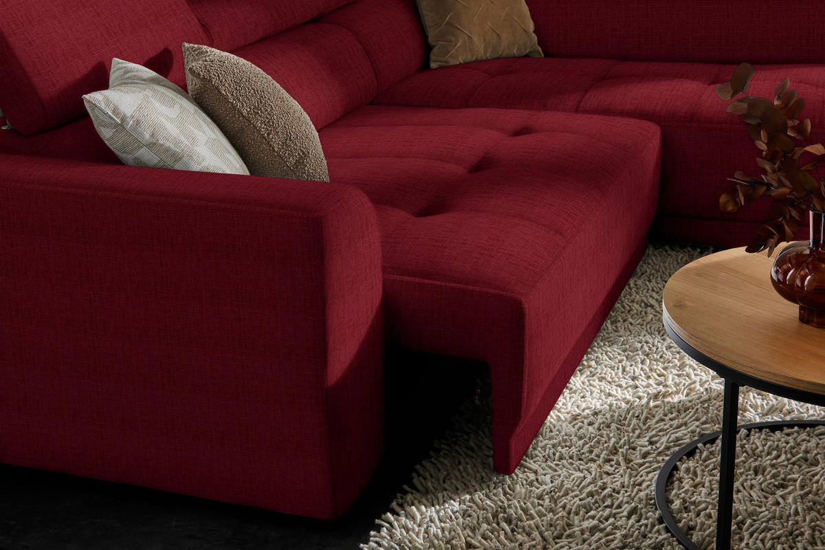 ECKSOFA in Chenille Rot  284/205 cm  - Rot/Schwarz, Design, Kunststoff/Textil (284/205cm) - Xora