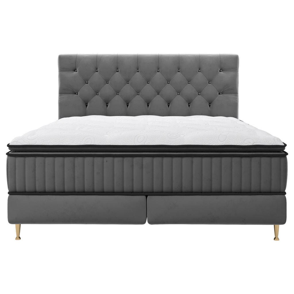 Thumbnail - Boxxx Boxspringbett, Grau, Textil, H3, 7-Zonen, Höhe ca. 34 cm, 180x200 cm, Matratze, gepolstertes Kopfteil, Federkernma...