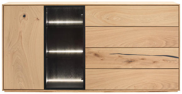 SIDEBOARD in 176/88/40 cm - Eichefarben/Schwarz, Natur, Glas/Holz (176/88/40cm) - Waldwelt