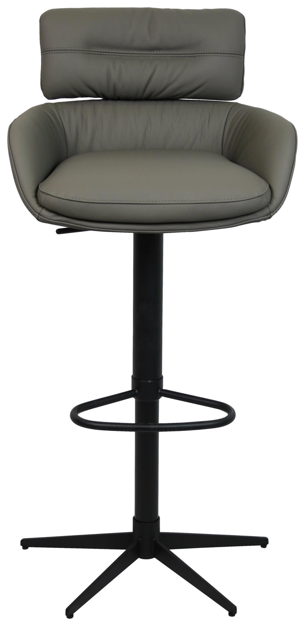 BARHOCKER Echtleder Schwarz, Dunkelgrau Eisen Lederauswahl, Sitzfläche 360° drehbar  - Dunkelgrau/Schwarz, Design, Leder/Metall (54/99-116,5/52cm) - Dieter Knoll