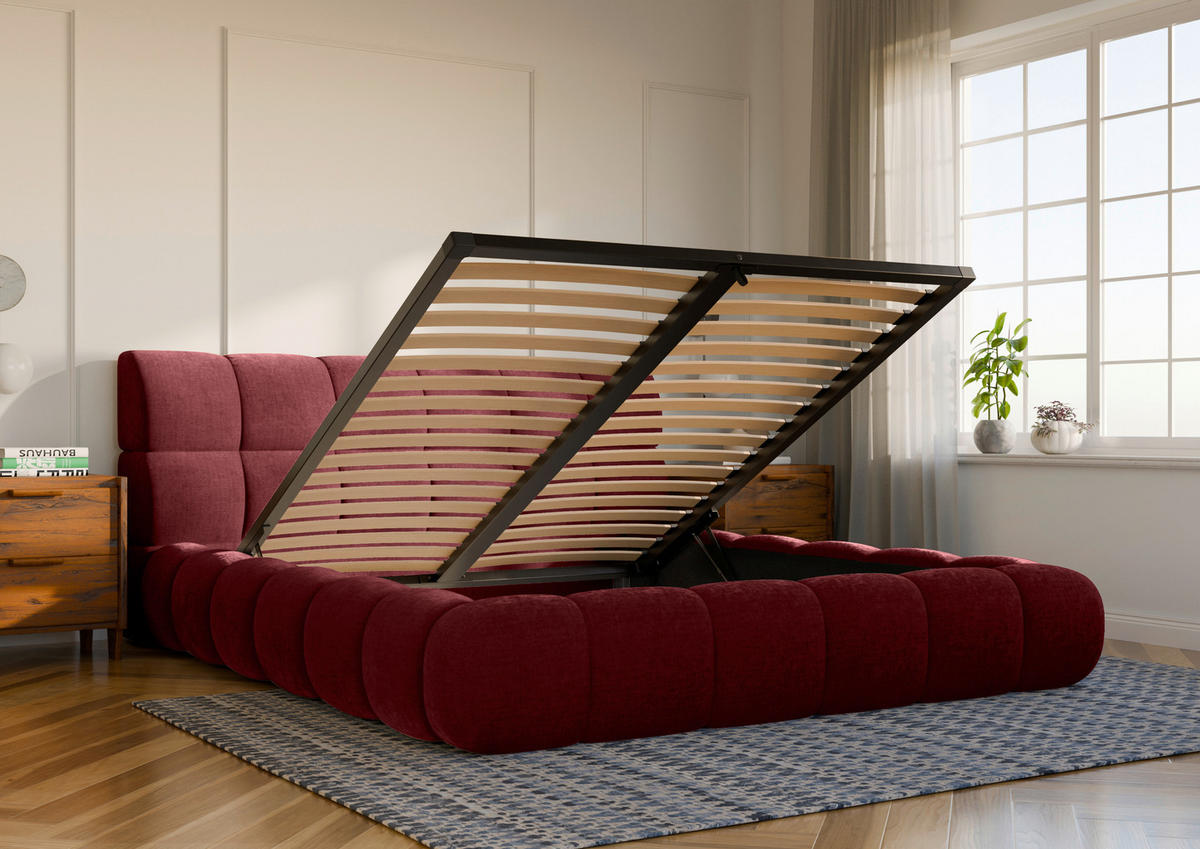 POLSTERBETT 180/200 cm,  in Rot, Lattenrost, Bettkasten,  - Rot/Schwarz, Design, Holz/Textil (180/200cm) - Chameo