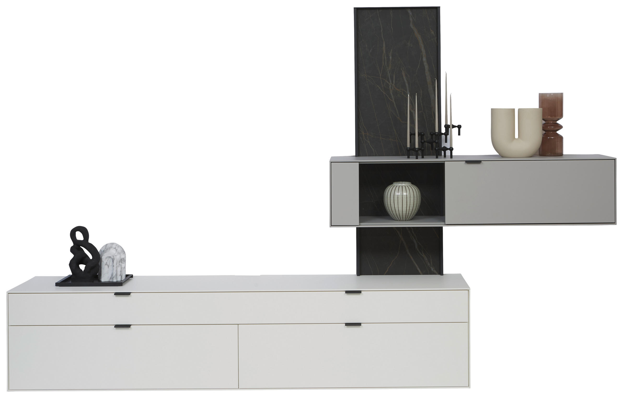 WOHNWAND  in Hellgrau 306/204,9/45,2 cm  - Hellgrau, Design, Glas/Keramik (306/204,9/45,2cm) - Dieter Knoll