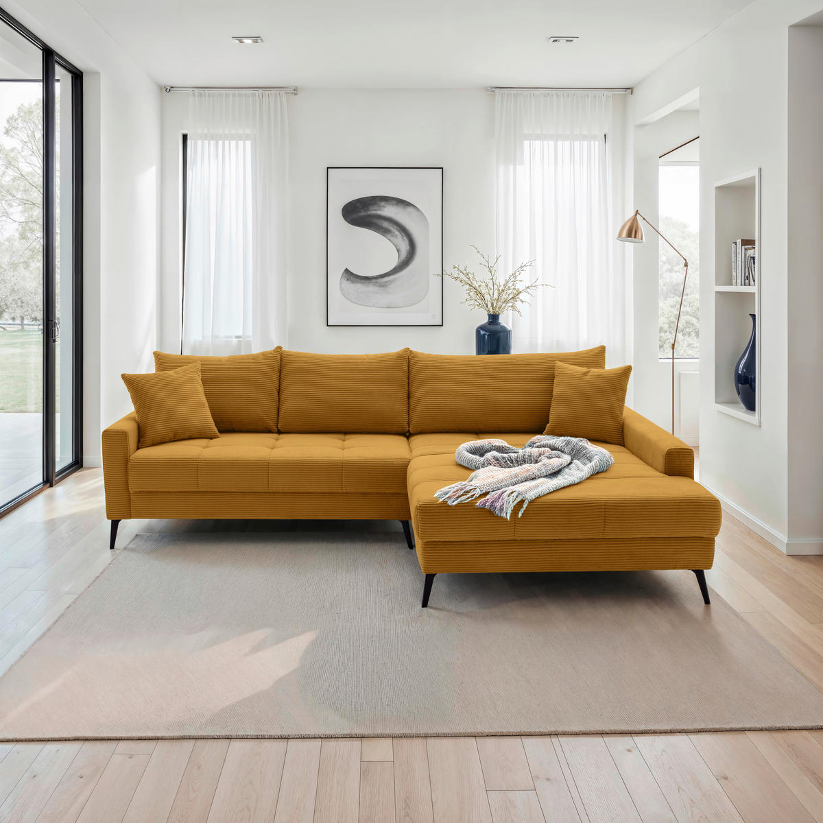 ECKSOFA Currygelb Cord  - Currygelb/Schwarz, KONVENTIONELL, Textil/Metall (280/173cm) - Hom`in